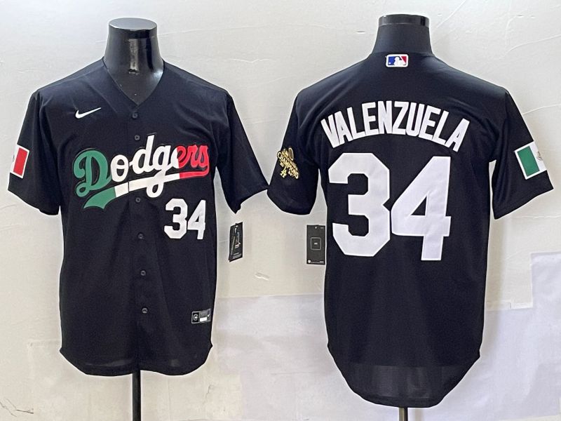 Men Los Angeles Dodgers 34 Valenzuela Black Mexico Game Nike 2025 MLB Jersey style 3
